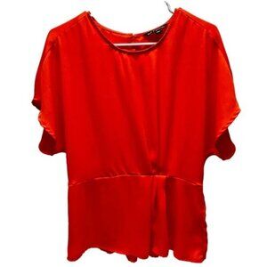 Zac‎ & Rachel Career Blouse Women's Medium Bright Orange Flowy Short Sleeve GUC